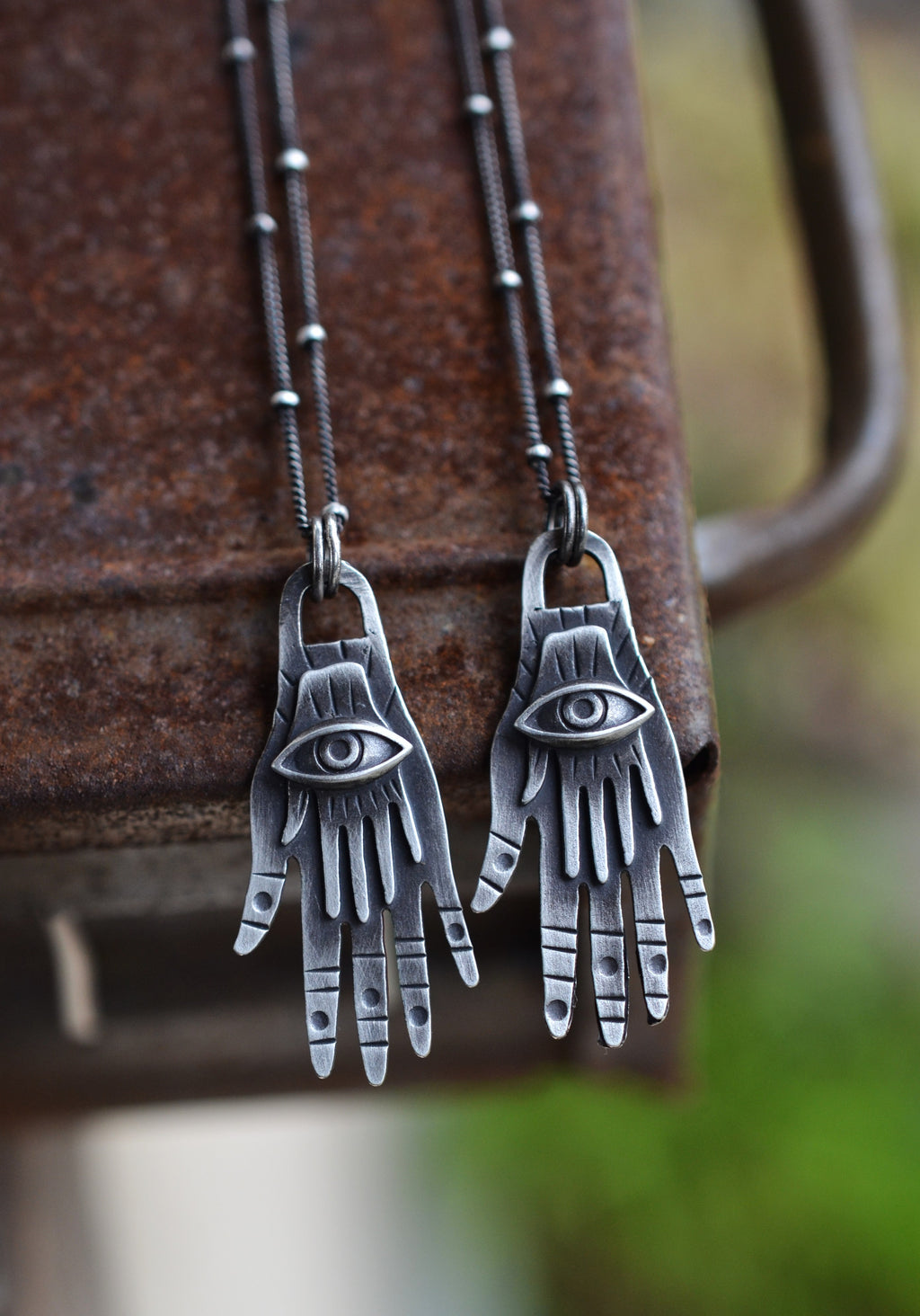 Twin Hands Third Eye Charm - 16" or 18" Chain Included