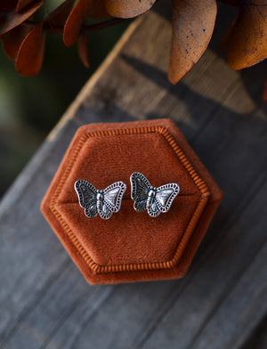 Only 2 pairs left! Stamped Butterfly Earrings - Sterling Silver