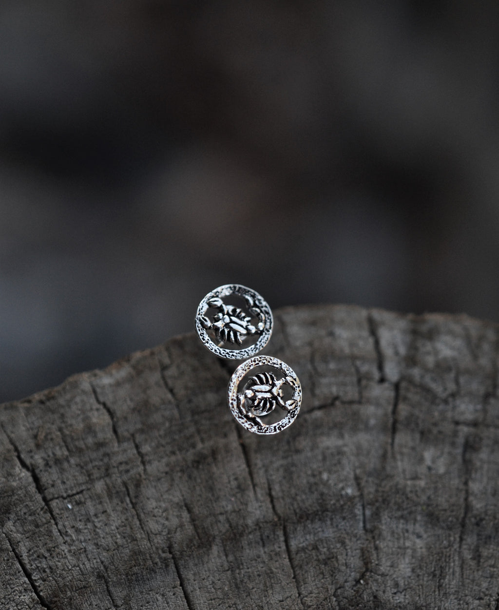 Only 1 Pair Left! Zodiac Round Scorpion Studs - Sterling Silver