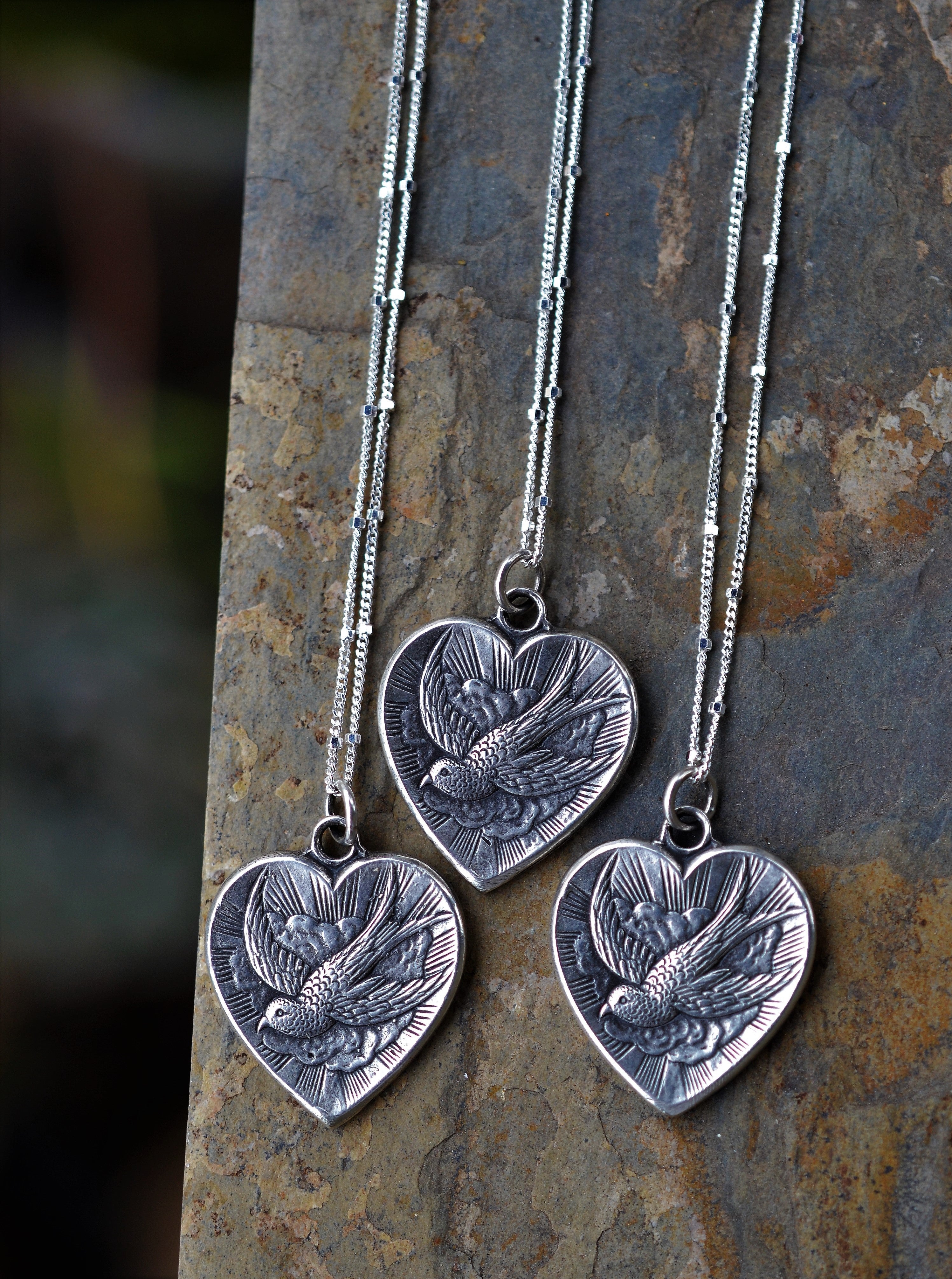 Only 3 Left! PRE-ORDER - Tattoo Heart / Swallow Pendant - Double Sided - 18" or 20" Chain Included