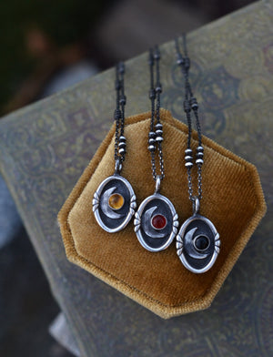 Crescent Moon Cameo Charm Necklace - Choose Your Stone and Chain Length