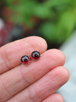 One Pair of Garnet Stud Earrings - 6mm Round - Sterling Silver