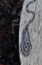 Twin Skulls Evergreen Necklace - Black Mother of Pearl - 18" Chain