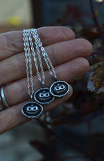Jack-o-Lantern Cameo Charm Necklace - Sterling Silver - 18" or 20" Chain Included