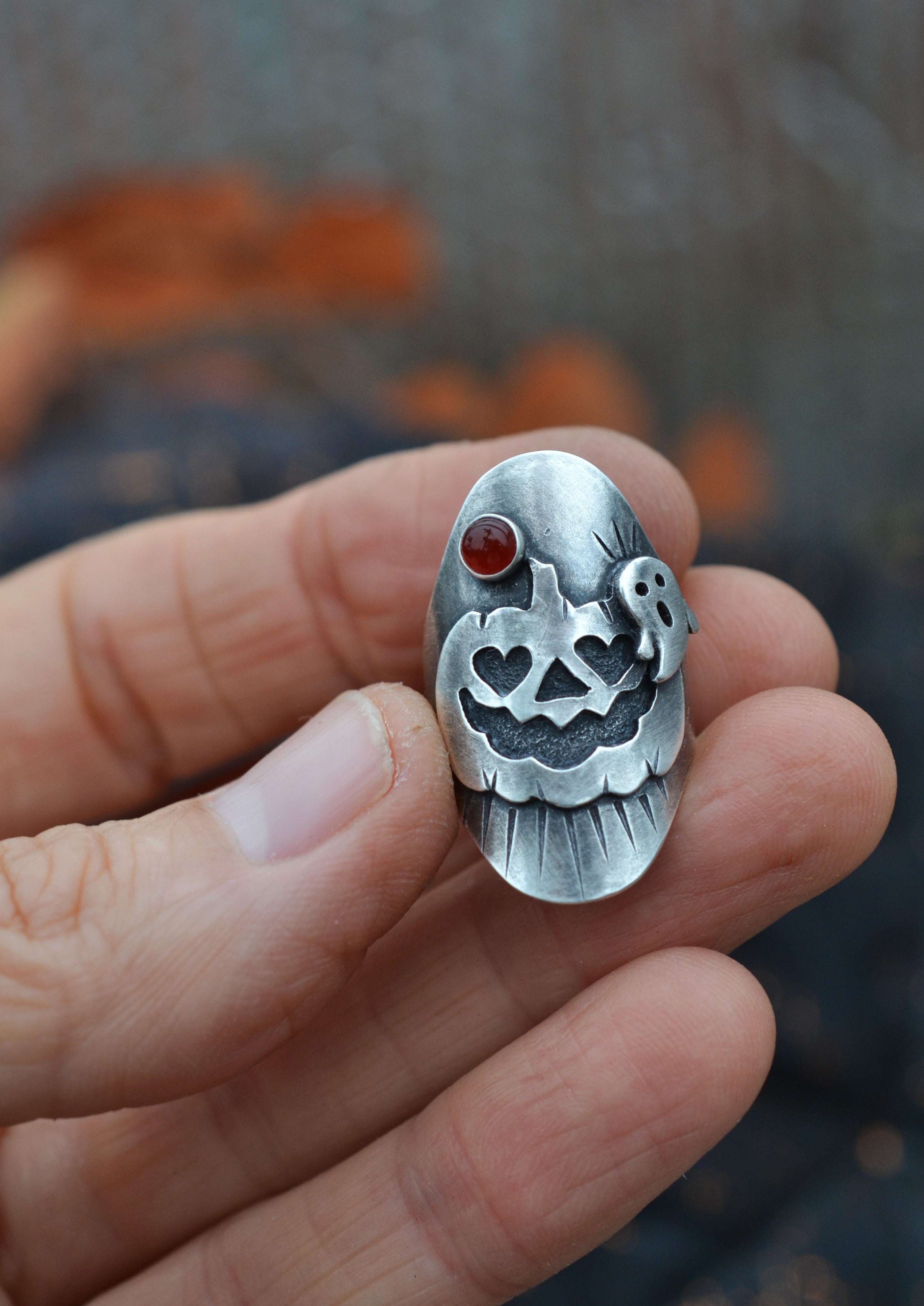 Jack-0-Lantern Ghost Ring - Carnelian - Will Fit Like a Size 5.5