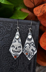 Mismatched Headless Horseman/Jack-o-Lantern Earrings - Hessonite Garnet and Mother of Pearl