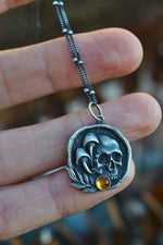 Death in the Forest - Citrine - Mushroom/Skull Charm - Chain Included
