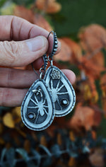 Spider and Prey Earrings - Sterling Silver - Black Mother of Pearl