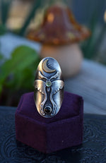 Luna Moth Ring - Peridot and Black Onyx - Will Fit like a Size 6.5