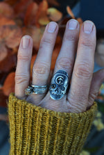 Celestial Mushroom Skull Saddle Ring - Black Star Diopside - Size 8.5