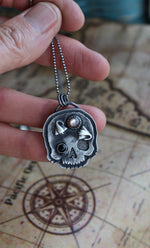 Skull Charm -  2 Skates/Rays - Black Mother of Pearl and Black Onyx - Chain Included
