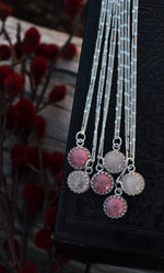 Gallery Charm Necklace - Rhodonite or Rose Quartz -  18" Chain Included