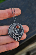 Halloween Moon 13 & Web Necklace - Carnelian - 20” Chain Included