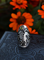 Terror of Sleepy Hollow Ring - Peridot and Black Onyx  - Will Fit Like a Size 6.5