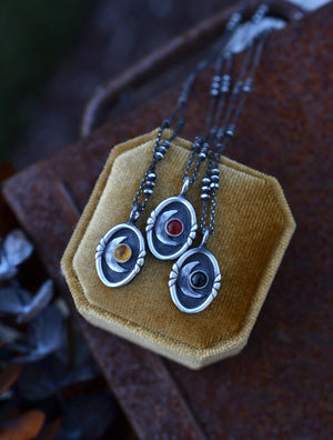 Crescent Moon Cameo Charm Necklace - Choose Your Stone and Chain Length