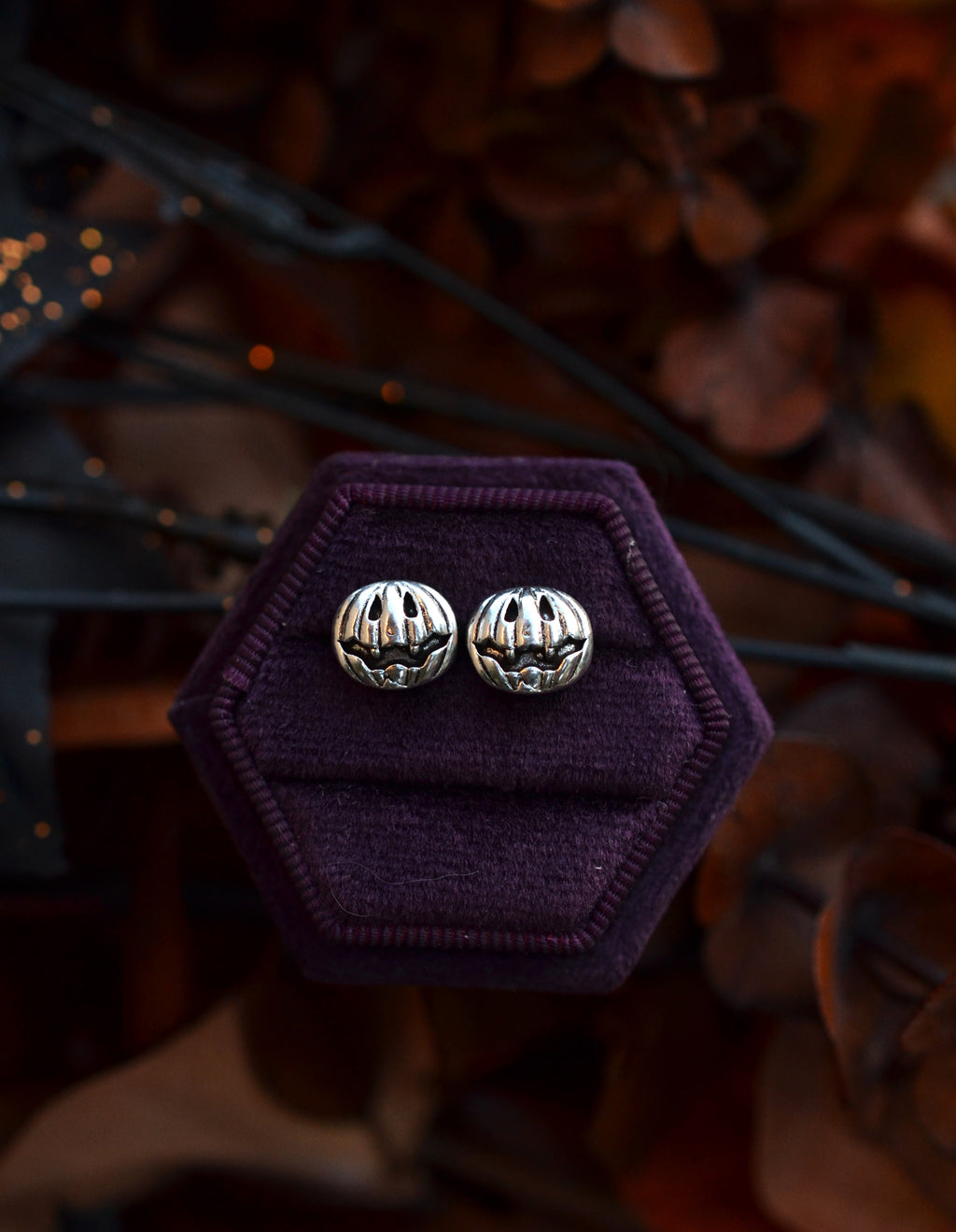 Jolly Jack-O-Lantern Stud Earrings - Sterling Silver