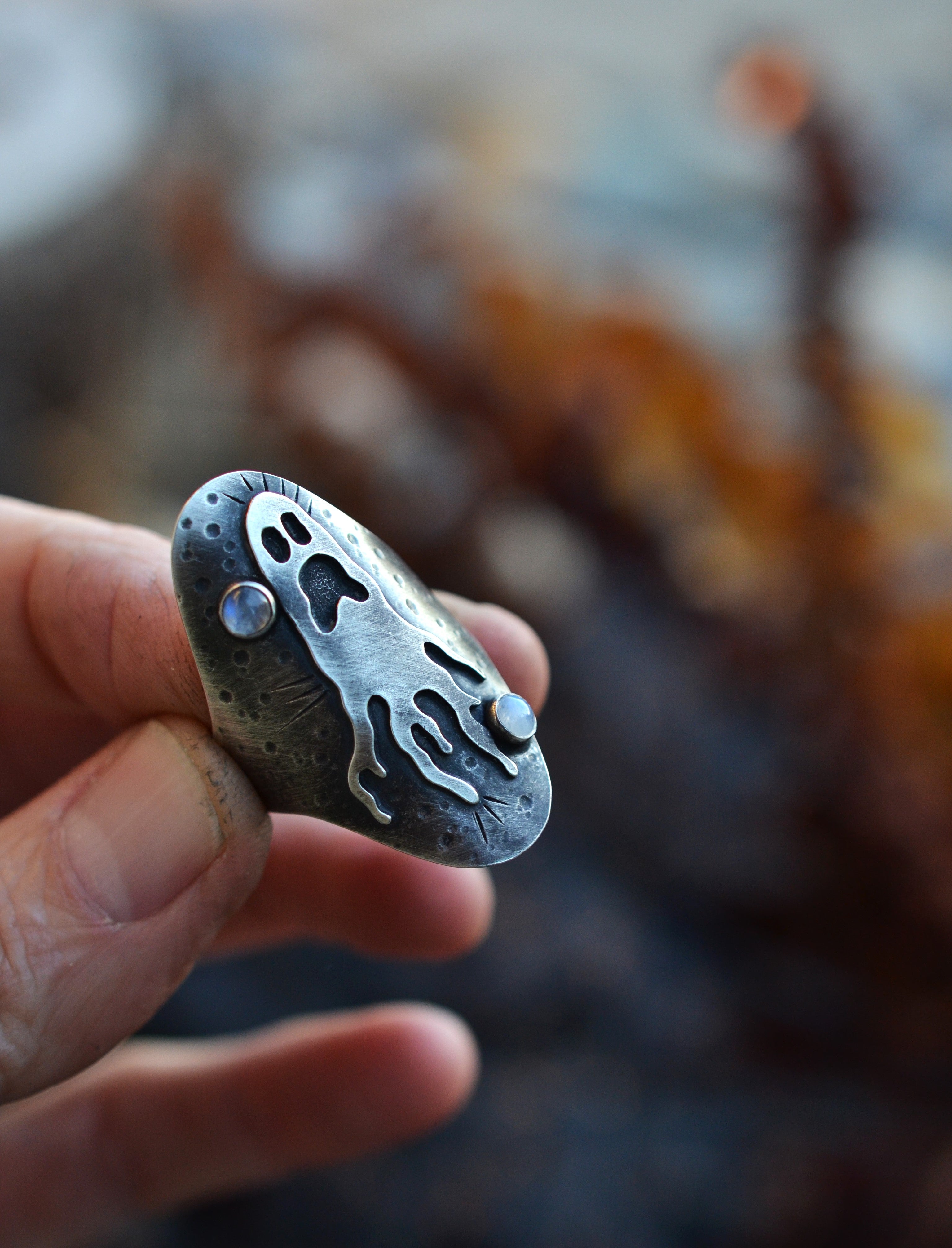 Ghastly Ghost Ring - Rainbow Moonstone - Size 10.5