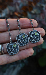 Death in the Forest - Peridot - Mushroom/Skull Charm - Chain Included