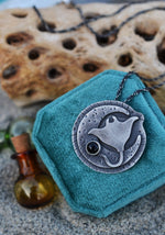 Midnight Moon Necklace - Manta Ray and Black Star Diopside
