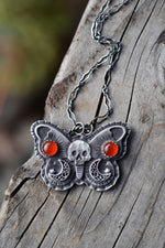 Decorative Skull Butterfly - Carnelian Twin Moons - 16” Chain with 2” extender