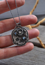Skull Charm -  Crab - 2 Rainbow Moonstone - Chain Included