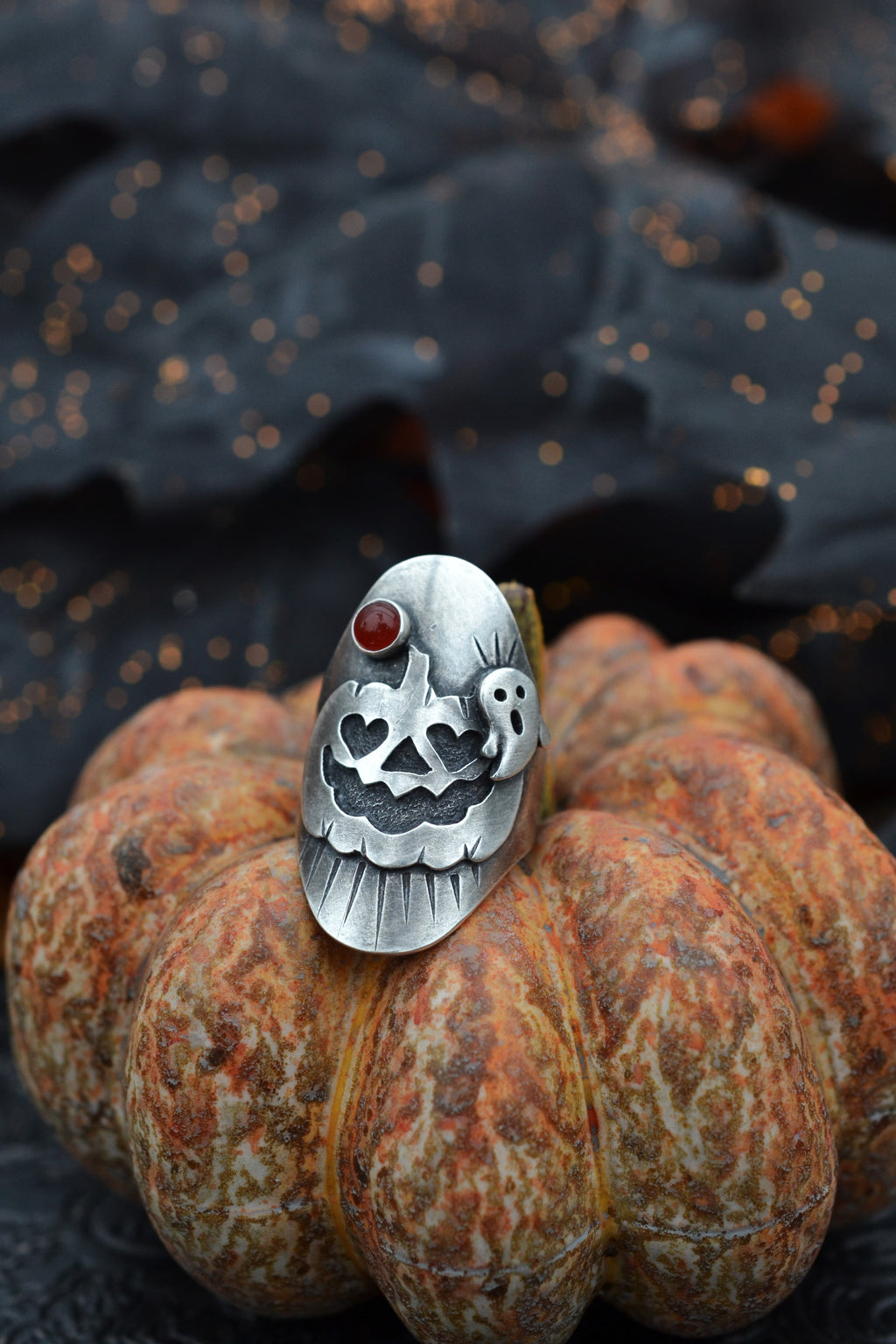 Jack-0-Lantern Ghost Ring - Carnelian - Will Fit Like a Size 5.5
