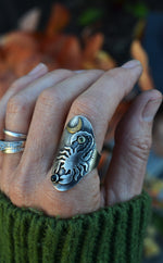 Scorpion King Ring - Black Star Diopside and Peridot - Size 10.5