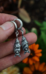 Only 2 Pair Left! Hanging Bat Huggie Hoops - Sterling Silver