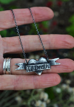 Tattoo Heart Til Death Banner Necklace - Sterling Silver