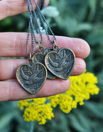 Tattoo Heart Swallow Necklace - Double Sided - Brass Charm with 18" Sterling Silver Chain