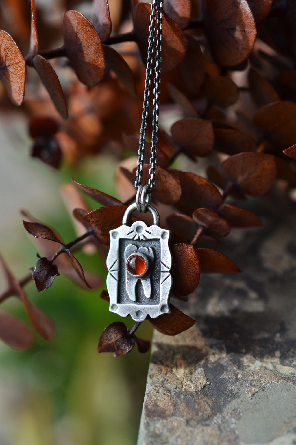 Sweet Tooth Molar Pendant - Hessonite Garnet - 20" Chain Included