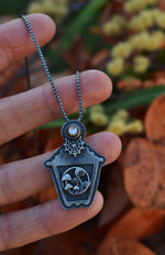 Garden Lantern Necklace - Black Mother of Pearl - 24" Chain