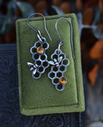Pre-Order! Save the Bees Honeycomb Earrings - Dangle Style - Choose Your Gemstone