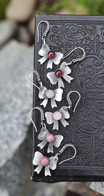 Sweet Bow Earrings - Sterling Silver - Garnet