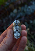 Burning the Candle Skull Ring - Will Fit like a Size 8.5 - Sterling Silver & Brass