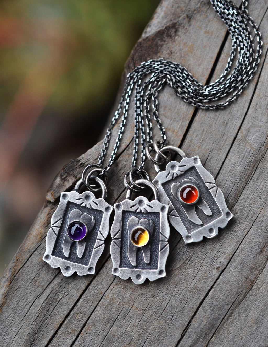 Sweet Tooth Molar Pendant - Choose Your Stone  - 16" or 18" Chain Included
