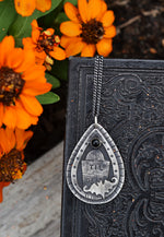 Til Death Tombstone / Bat Charm Necklace - Black Onyx - 18" Chain Included