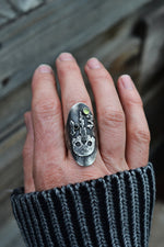 Skull Candle 13 Ring - Peridot and Black Onyx -  Will fit like a Size 9