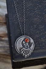 Halloween Moon 13 & Web Necklace - Carnelian - 20” Chain Included