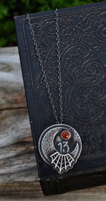 Halloween Moon 13 & Web Necklace - Carnelian - 20” Chain Included