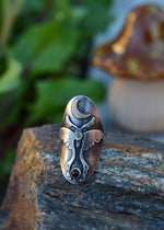 Luna Moth Ring - Peridot and Black Onyx - Will Fit like a Size 6.5