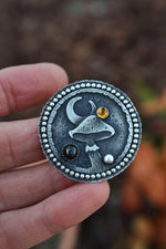 Celestial Mushroom Statement Necklace - Citrine and Black Star Diopside - 24" Chain Included