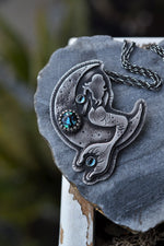 PRE-ORDER - Sailor Jerry Style Gazing Mermaid Pendant - 18"-24" Adjustable Chain Included
