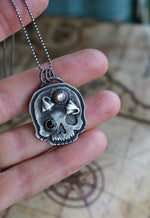 Skull Charm -  2 Skates/Rays - Black Mother of Pearl and Black Onyx - Chain Included