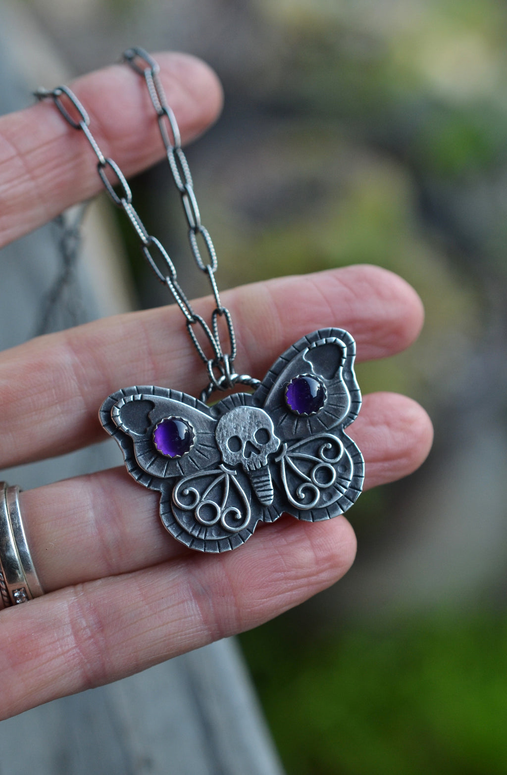 Decorative Skull Butterfly - Amethyst - 16” Chain with 2” extender