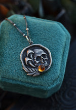 Death in the Forest - Citrine - Mushroom/Skull Charm - Chain Included