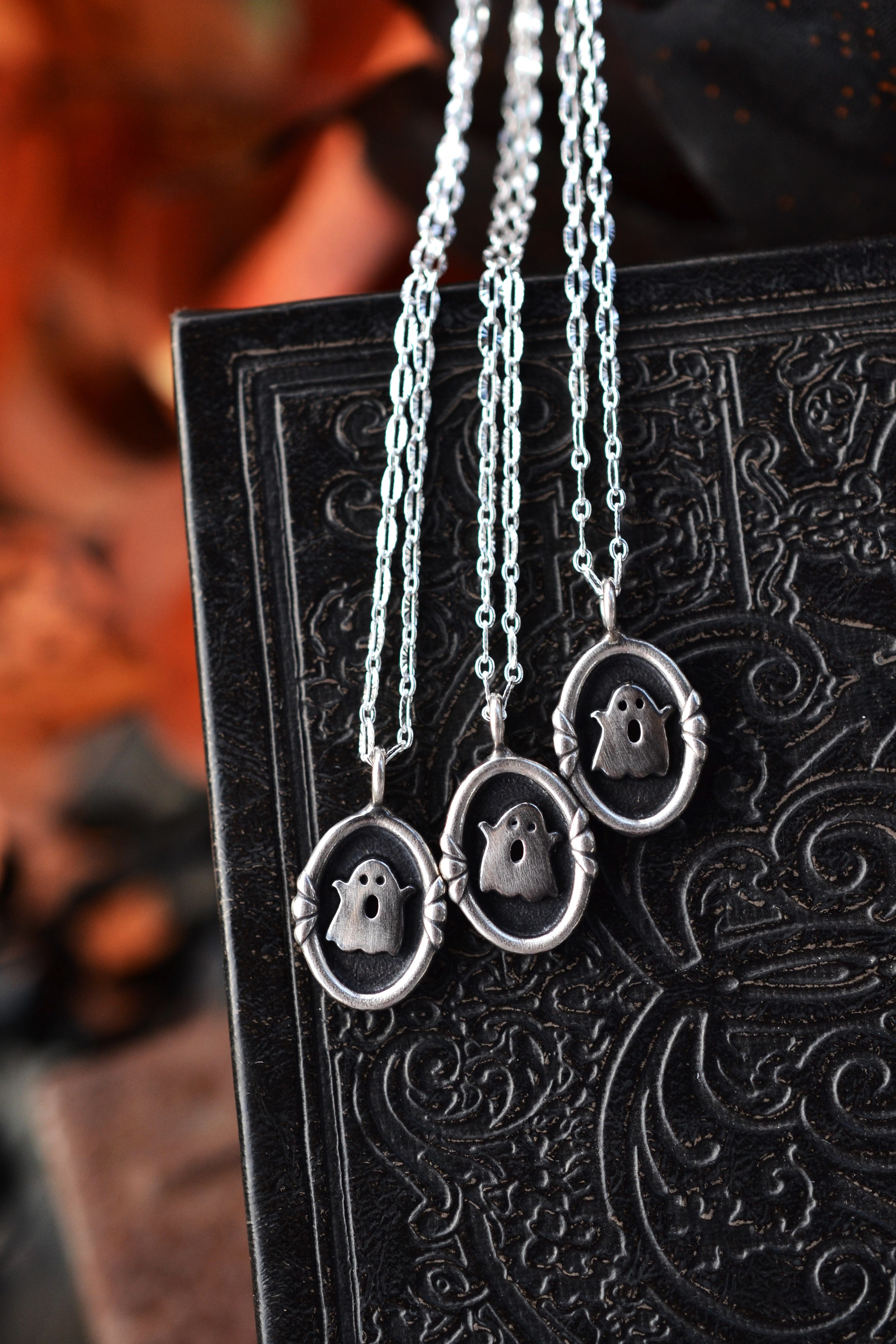 Ghostie Charm Necklace - Sterling Silver - 18" Chain Included