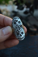 Valloween Lucky 13 Twin Skulls Hearts Ring -  Garnet - Will Fit Like a Size 7