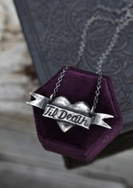 Tattoo Heart Til Death Banner Necklace - Sterling Silver
