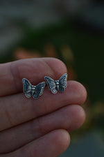 Only 1 Pair Left! Dark Spring Butterfly Earrings - Sterling Silver